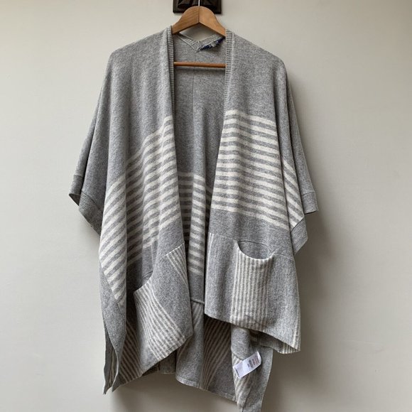 Joules Sweaters - Joules Patti Cape Open Cardigan Size S/M Wool Blend Grey White Cloak Pockets